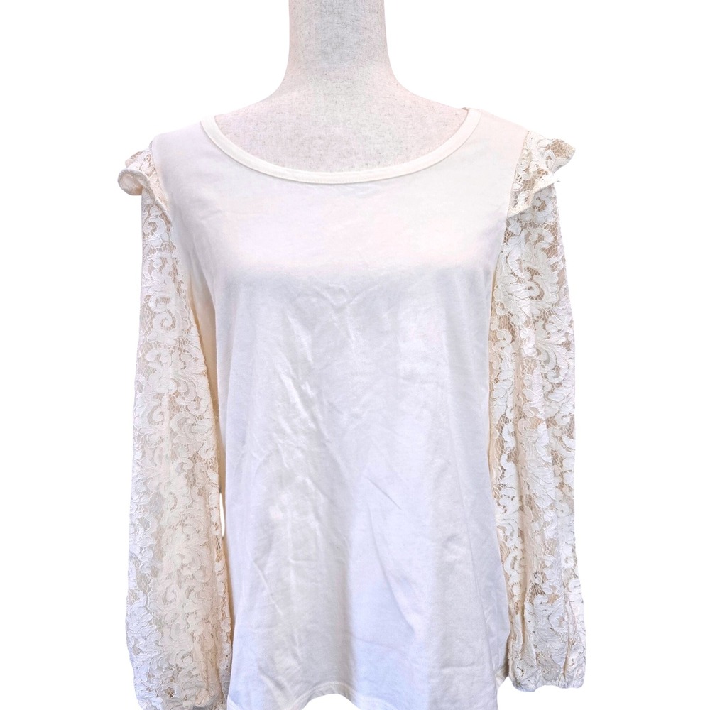 Lace Sleeve Top Ruffle Shoulder Long‎ Sleeve Blouse Elegant Cottagecore Feminine